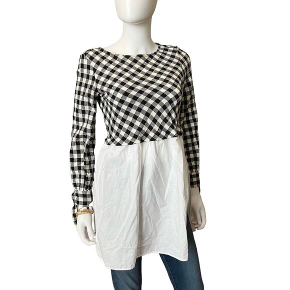 Zara Black White Plaid Mixed Material Poplin Layered Tunic Top, XS - Picture 2 of 7